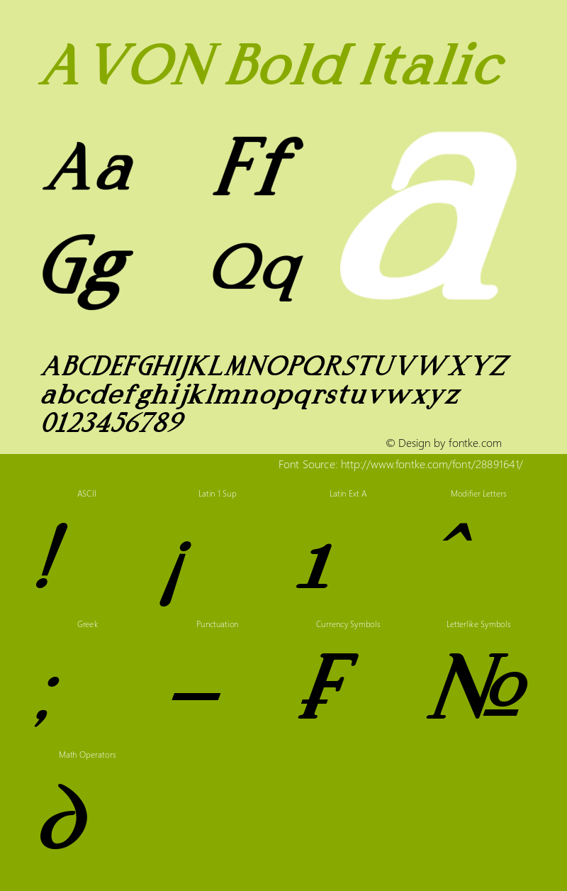 AVON Bold Italic Version 1.00;March 20, 2019;FontCreator 11.5.0.2422 32-bit图片样张