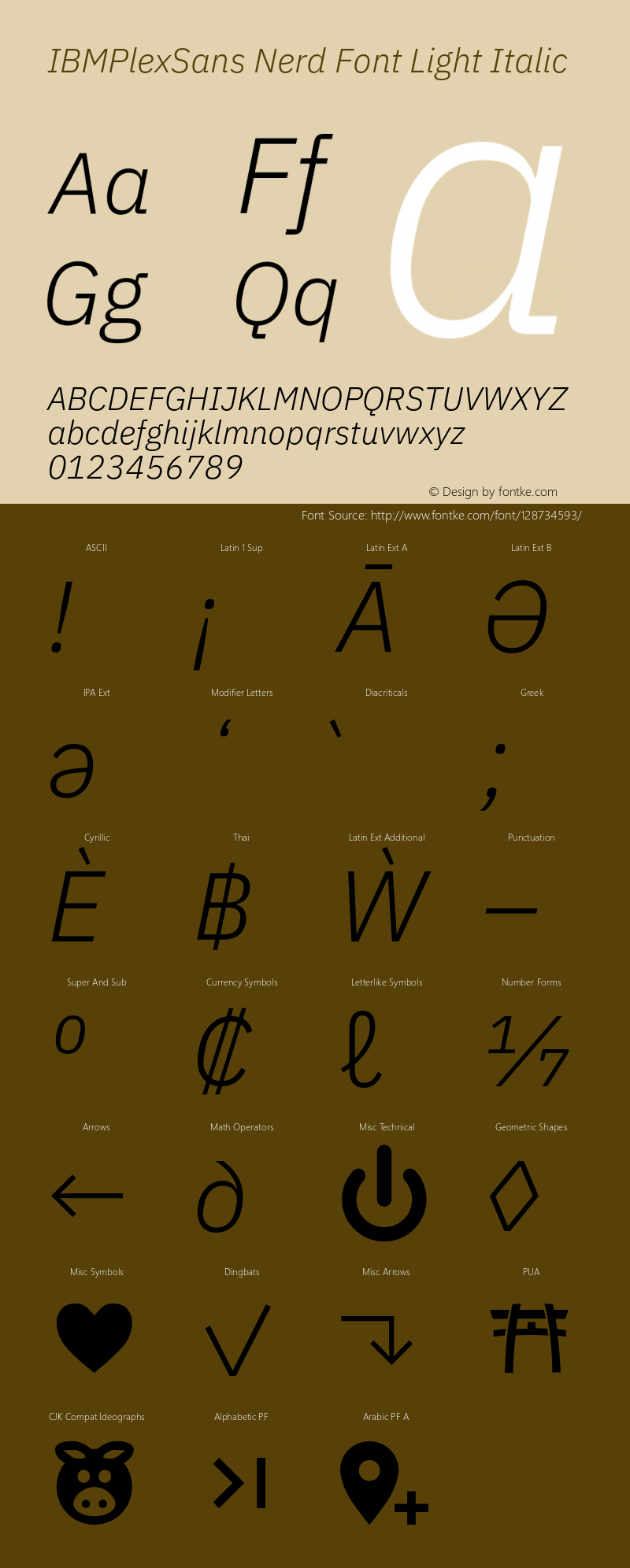 IBM Plex Sans Light Italic Nerd Font Complete Version 3.2图片样张