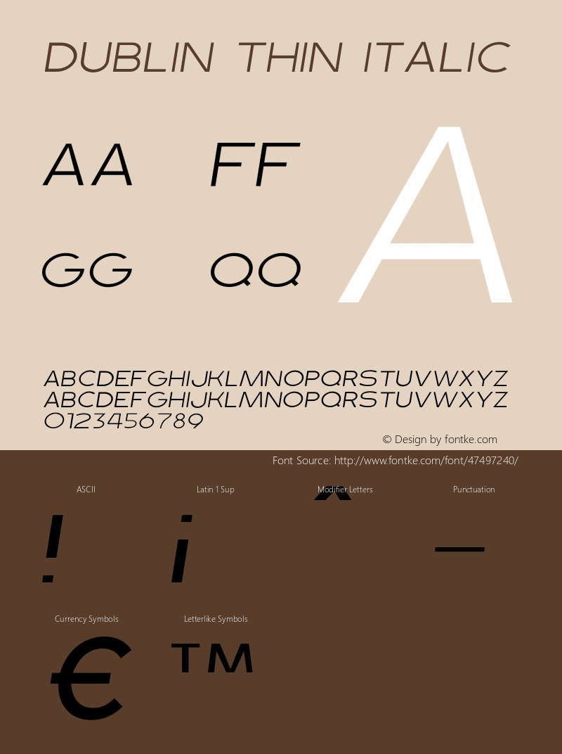 Dublin Thin Italic Version 1.000;PS 001.000;hotconv 1.0.88;makeotf.lib2.5.64775图片样张