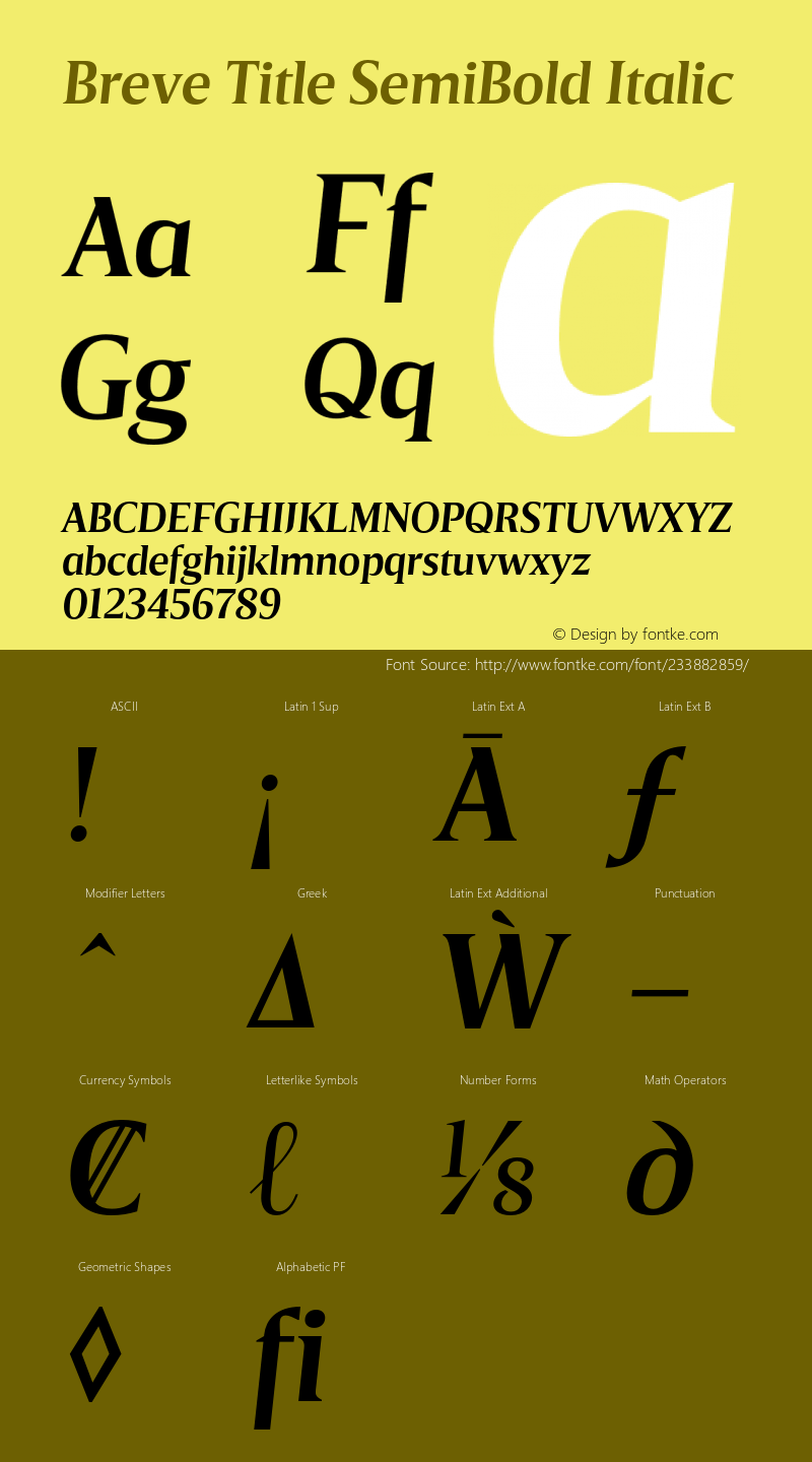 Breve Title SemiBold Italic Version 1.001;PS 001.001;hotconv 1.0.70;makeotf.lib2.5.58329图片样张