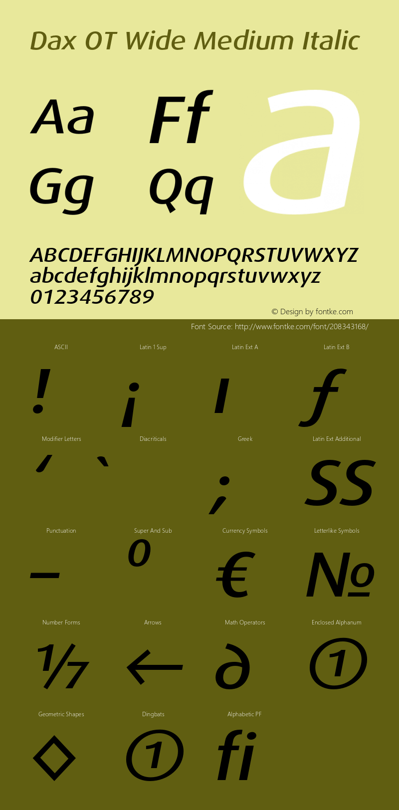 Dax OT Wide Medium Italic Version 7.504; 2006; Build 1022图片样张