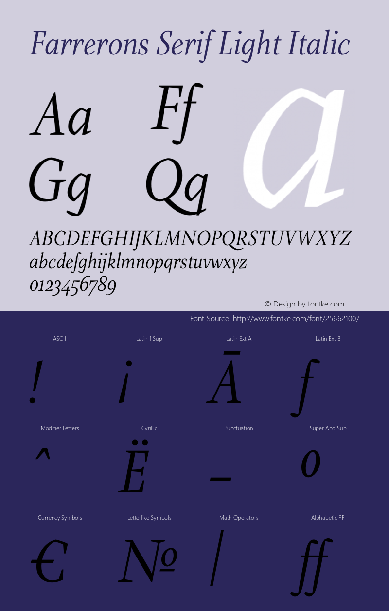 Farrerons Serif Light Italic Version 1.000; Fonts for Free; vk.com/fontsforfree图片样张