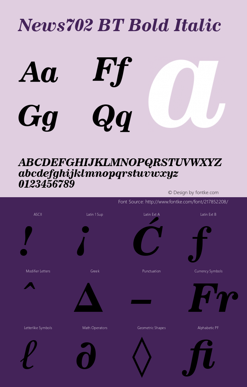 News702 BT Bold Italic Version 2.00图片样张