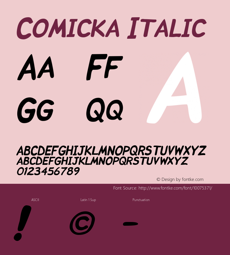 Comicka Italic Macromedia Fontographer 4.1 12/13/00图片样张