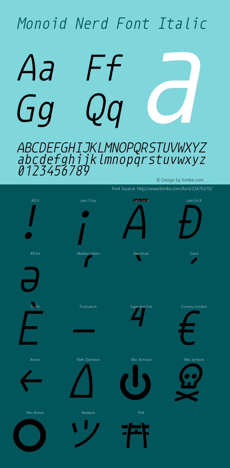 Monoid Italic Nerd Font Complete Version 0.61;Nerd Fonts 1.1.图片样张