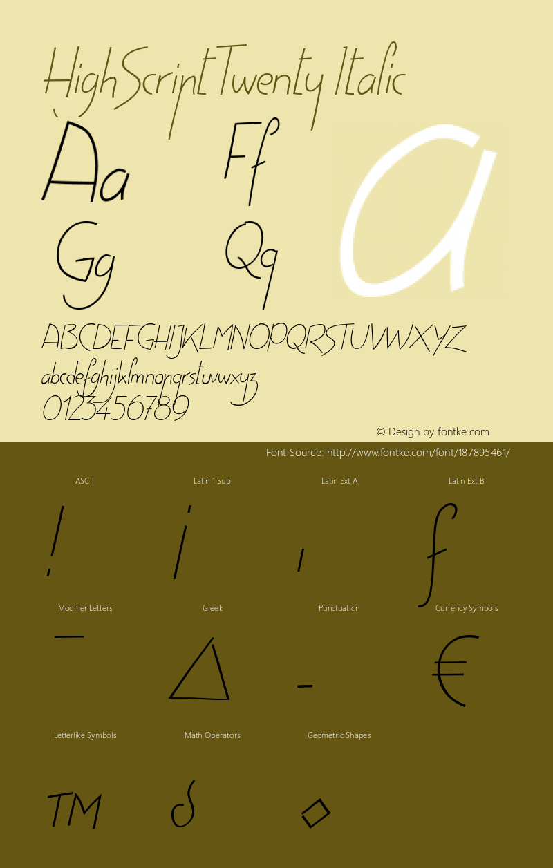 HighScriptTwenty Italic Version 1.0 2/10/99图片样张