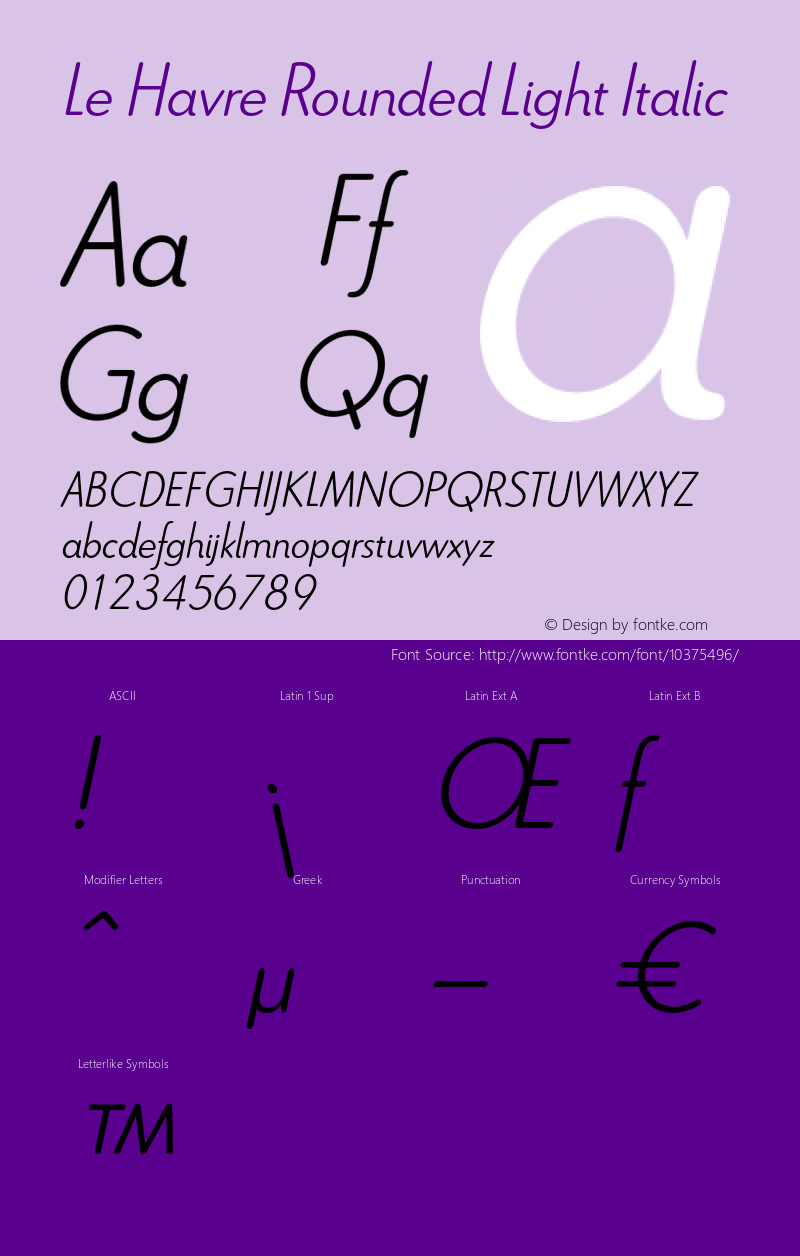 Le Havre Rounded Light Italic Version 1.000 2006 initial release图片样张