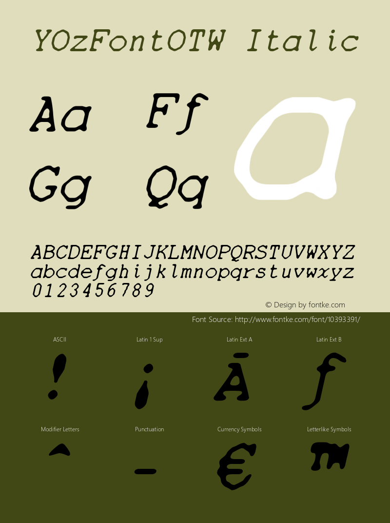 YOzFontOTW Italic Version 1.40图片样张