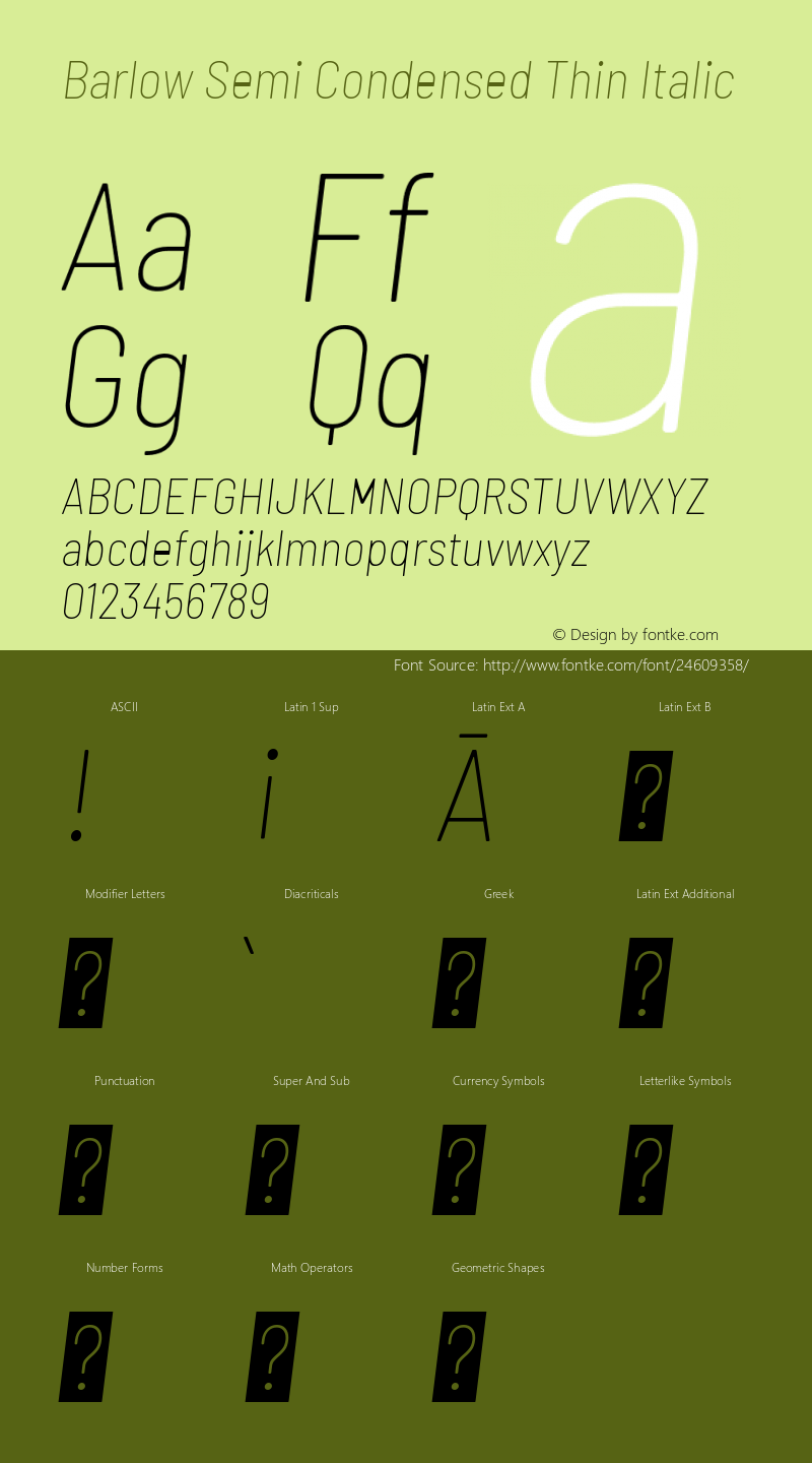 Barlow Semi Condensed Thin Italic Version 1.106图片样张