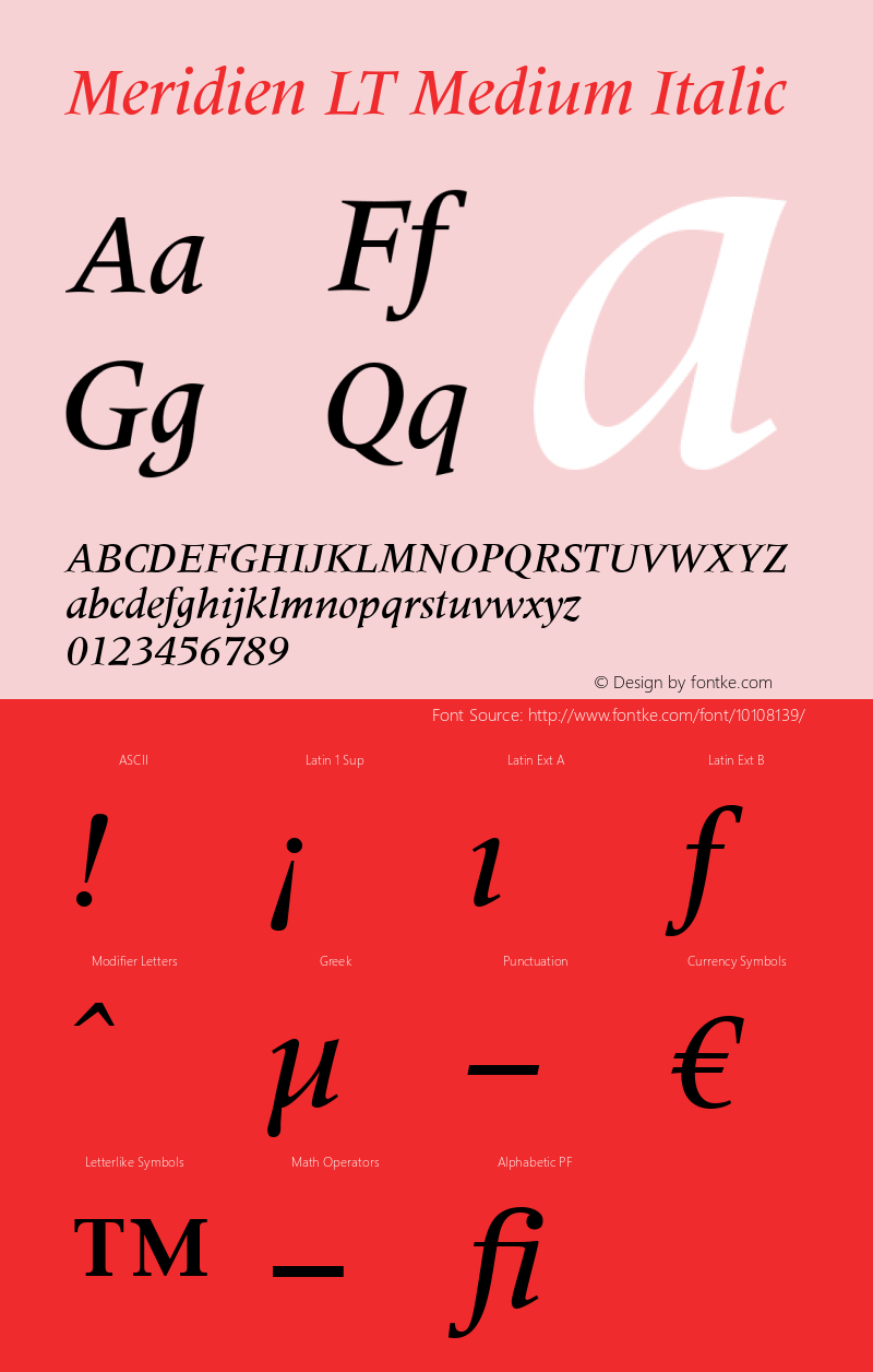 Meridien LT Medium Italic Version 6.1; 2002图片样张