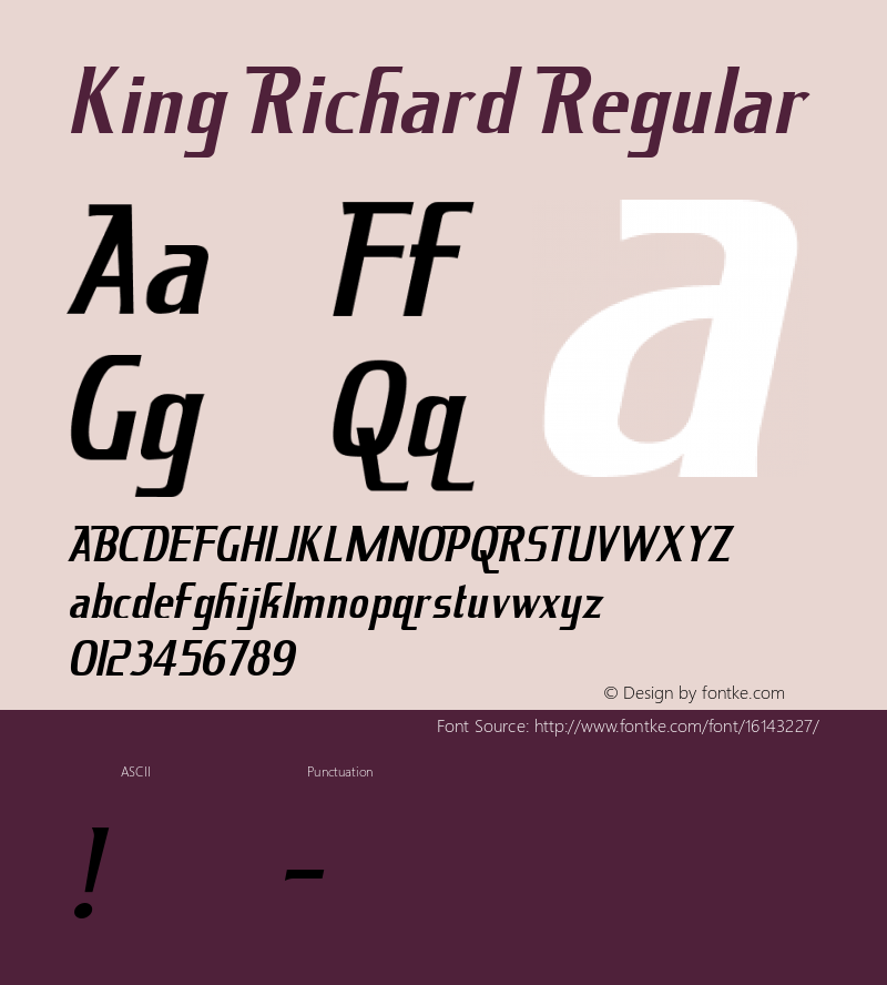 King Richard Regular Macromedia Fontographer 4.1 3/5/98图片样张