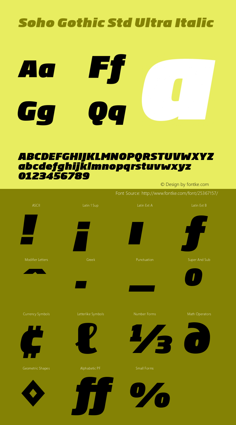 Soho Gothic Std Ultra Italic Version 1.100图片样张