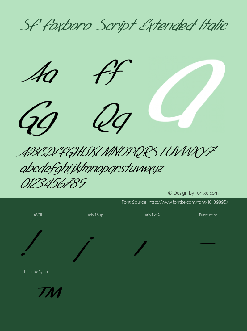 SF Foxboro Script Extended Italic ver 1.0; 2000. Freeware for non-commercial use.图片样张