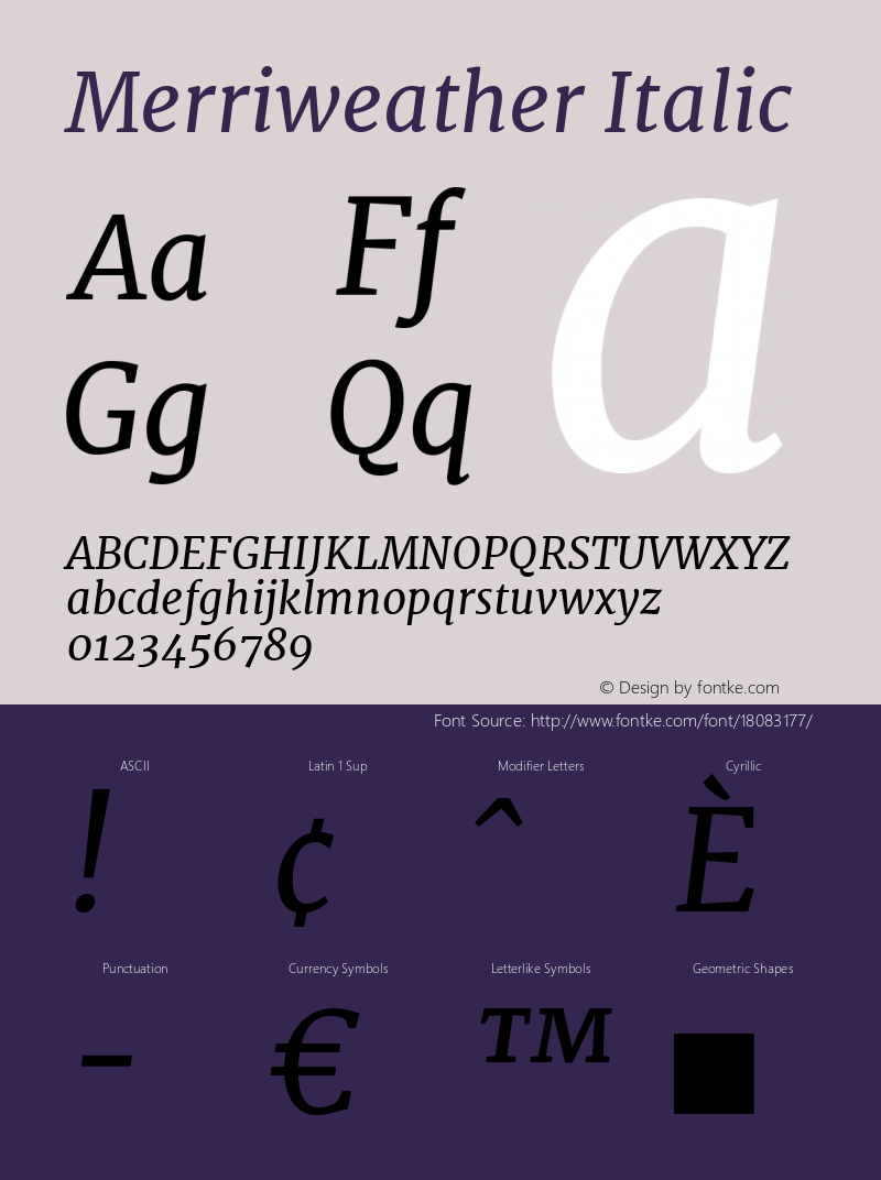 Merriweather Italic Version 1.52; ttfautohint (v0.97) -l 13 -r 13 -G 200 -x 24 -f dflt -w 