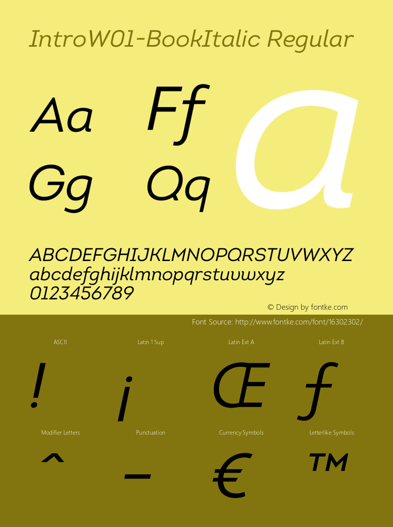 IntroW01-BookItalic Regular Version 1.00图片样张