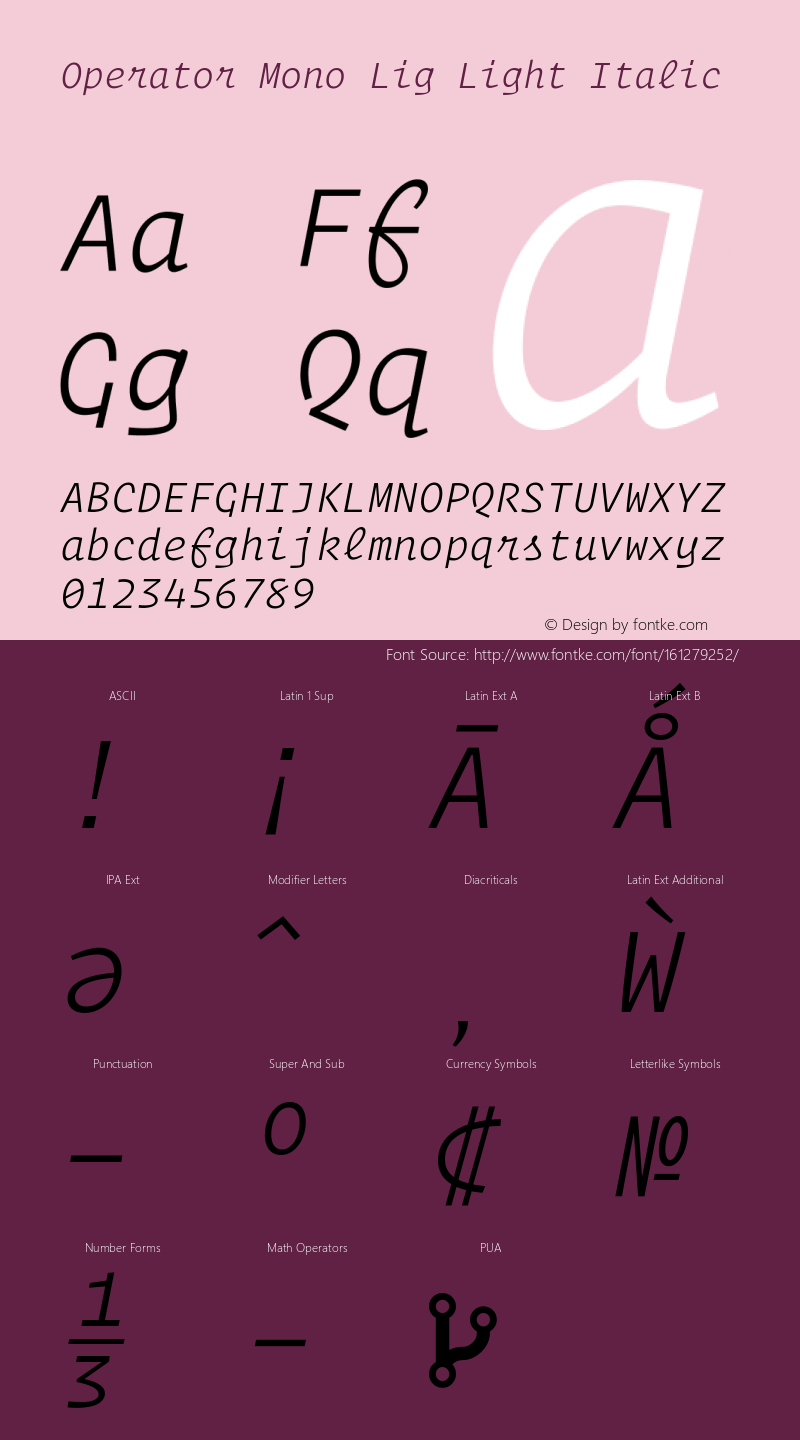 Operator Mono Lig Light Italic Version 1.200图片样张