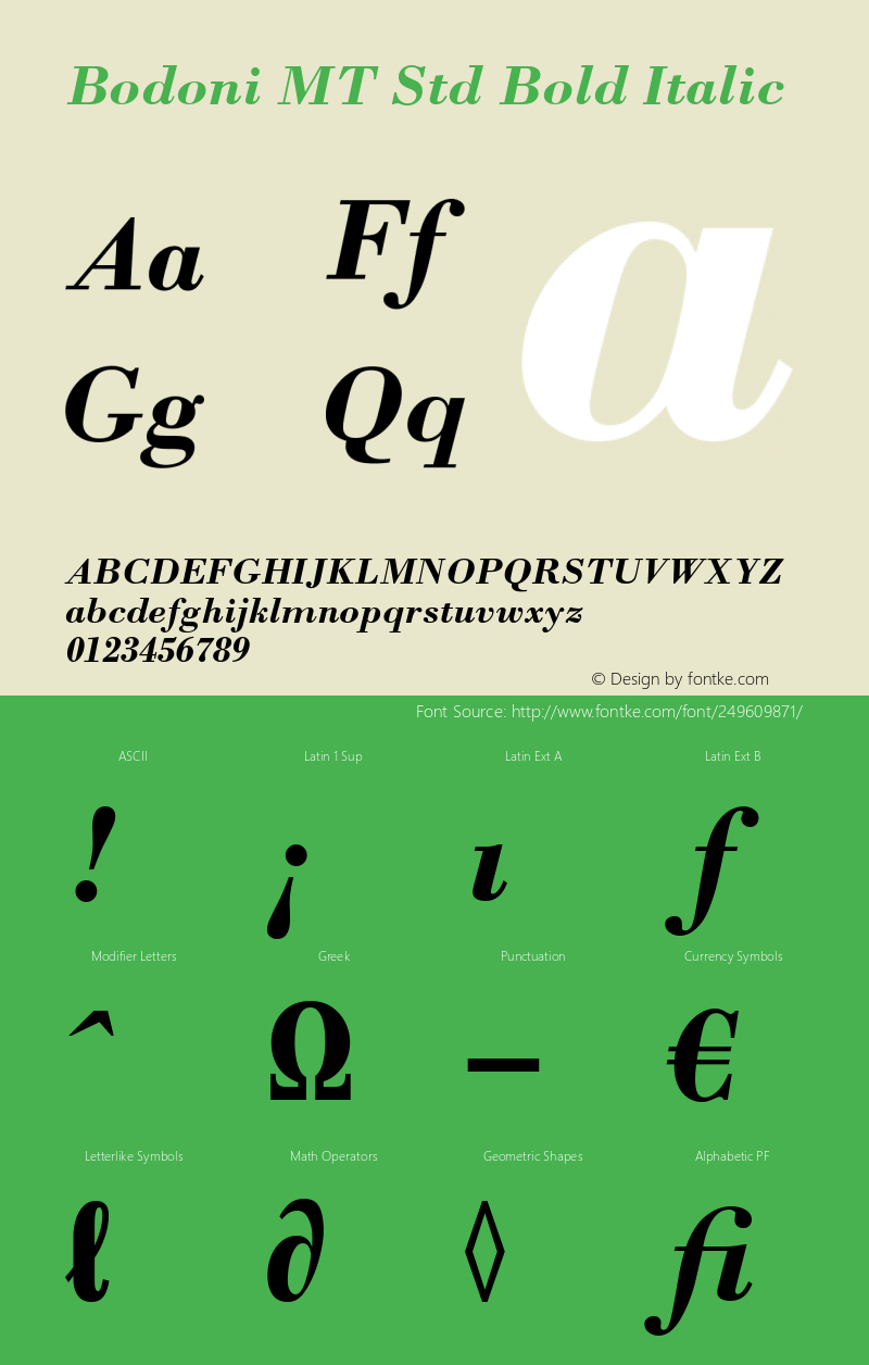 Bodoni MT Std Bold Italic Version 2.00 Build 1000图片样张