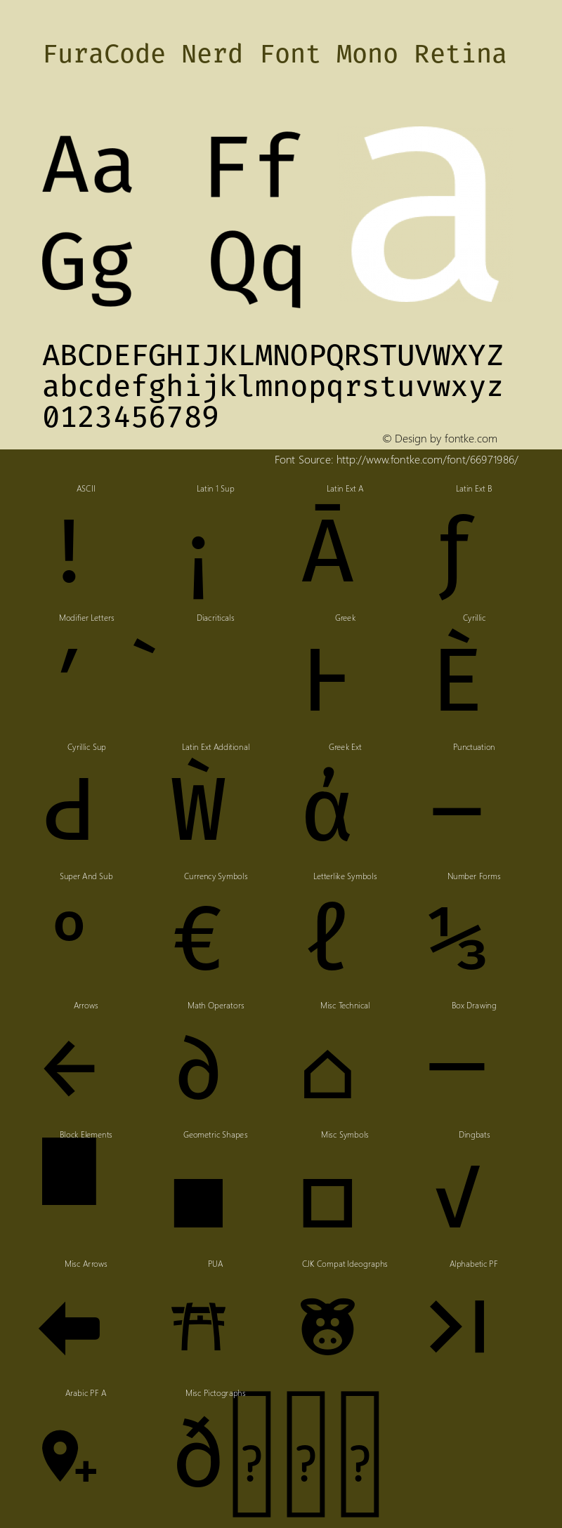 Fura Code Retina Nerd Font Complete Mono Version 1.206;PS 001.206;hotconv 1.0.88;makeotf.lib2.5.64775图片样张