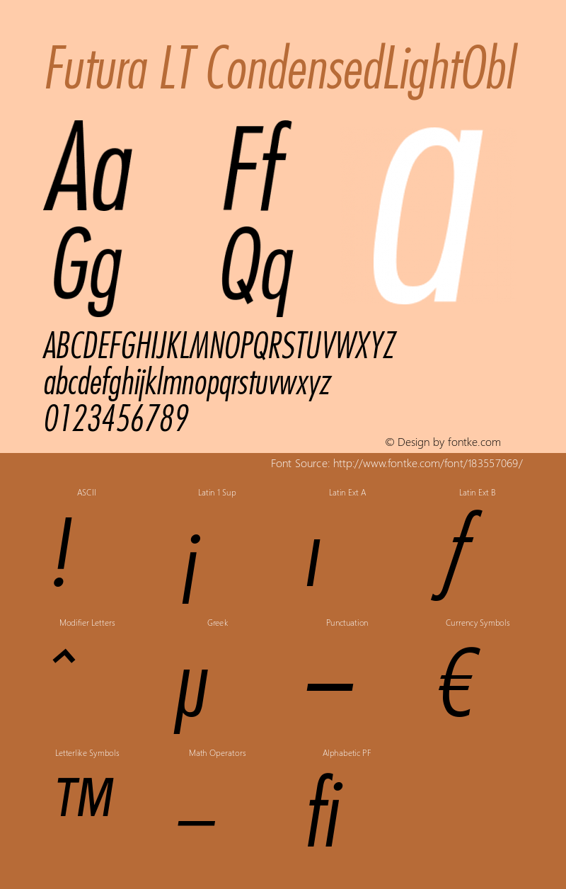 Futura LT Condensed Light Oblique Version 006.000图片样张