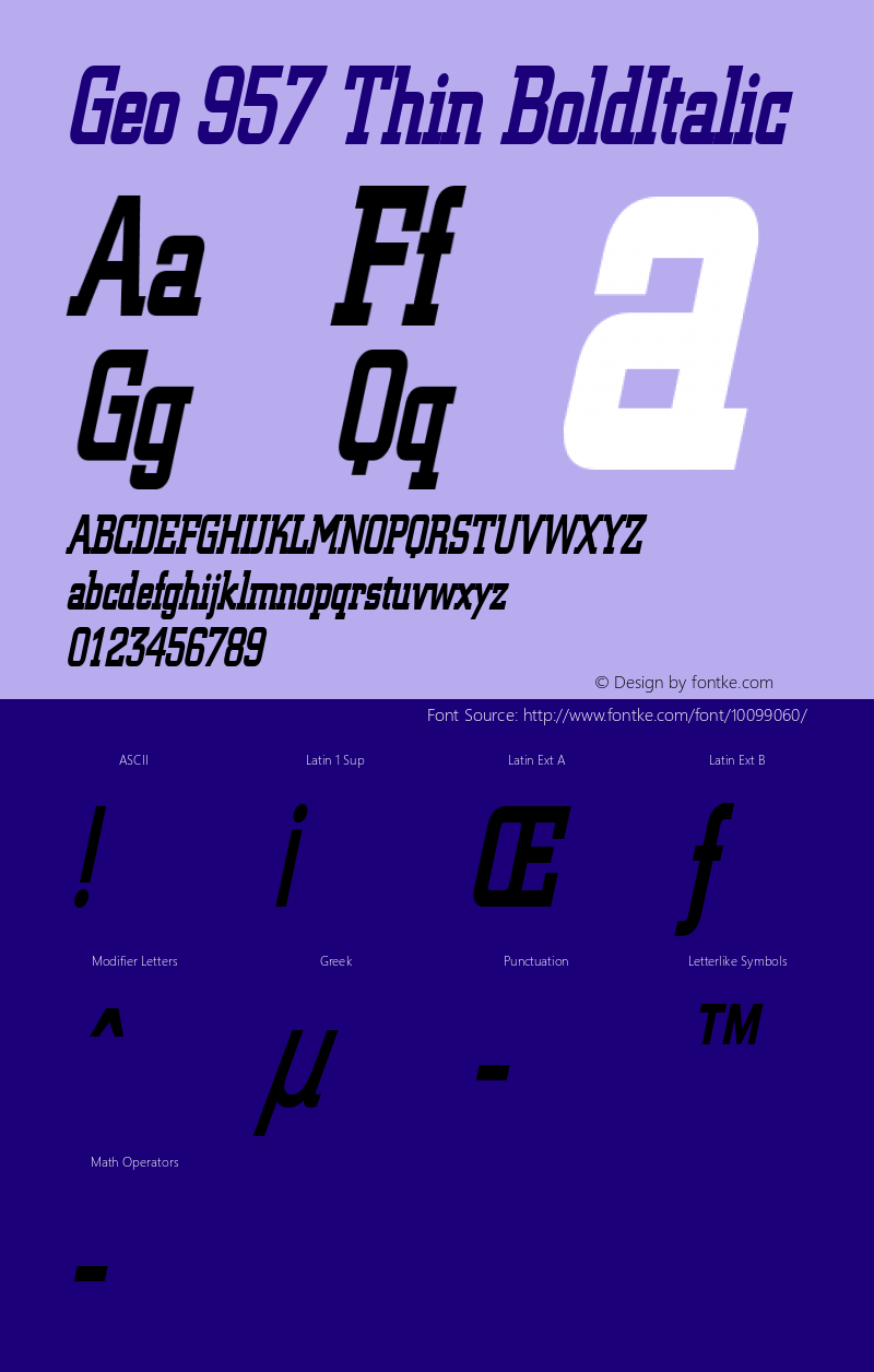 Geo 957 Thin BoldItalic Altsys Fontographer 4.1 2/1/95图片样张