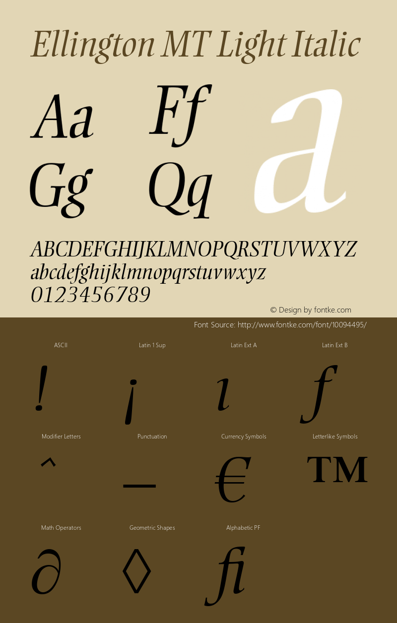 Ellington MT Light Italic Version 1.5 - Aug 2001图片样张