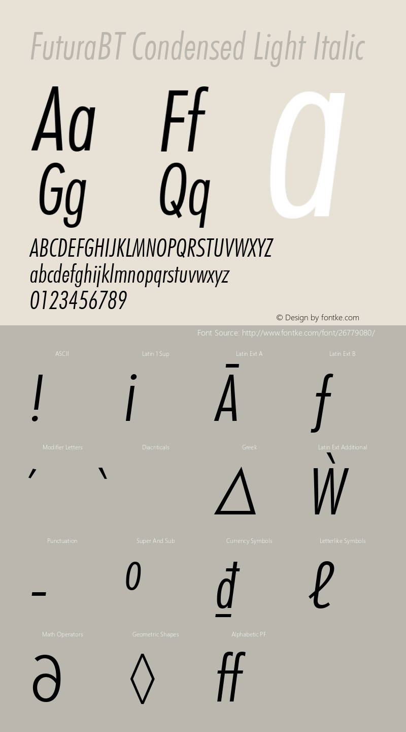 FuturaBT Cond Light Italic Version 3.10, build 16, s3图片样张