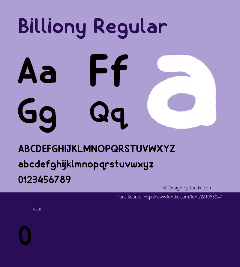 Billiony Version 1.00;December 22, 2018;FontCreator 11.5.0.2427 64-bit图片样张