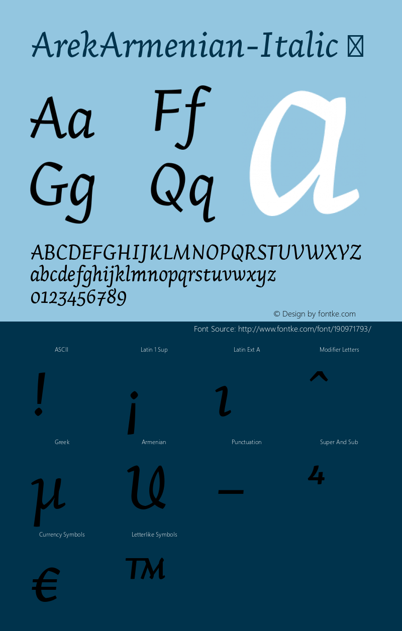 ☞Arek Armenian Italic Version 1.500;PS Version 1.300;PS 001.300;hotcon;hotconv 1.0.70;makeotf.lib2.5.5900; ttfautohint (v1.3.34-f4db); Added suffix: Armenian;com.myfonts.easy.rosetta.arek.armenian-italic.wfkit2.version.4o2J图片样张