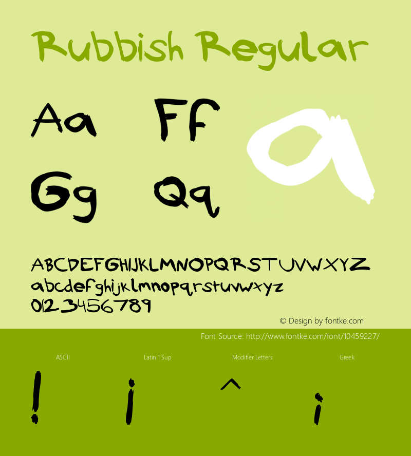 Rubbish Regular Version 1.00 November 23, 2012, initial release图片样张