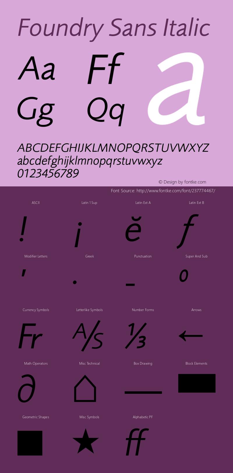 Foundry Sans Normal Italic Version 1.000 2005 initial release图片样张