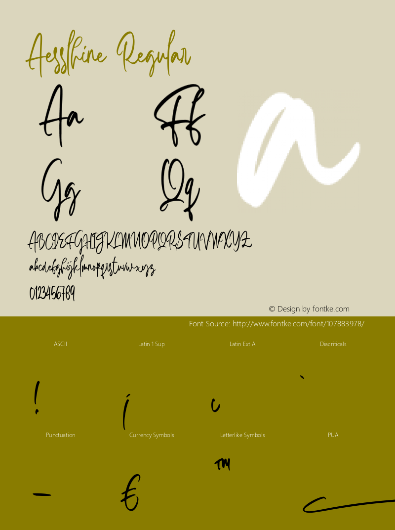 Aesslhine Version 1.00;September 29, 2020;FontCreator 12.0.0.2545 64-bit图片样张