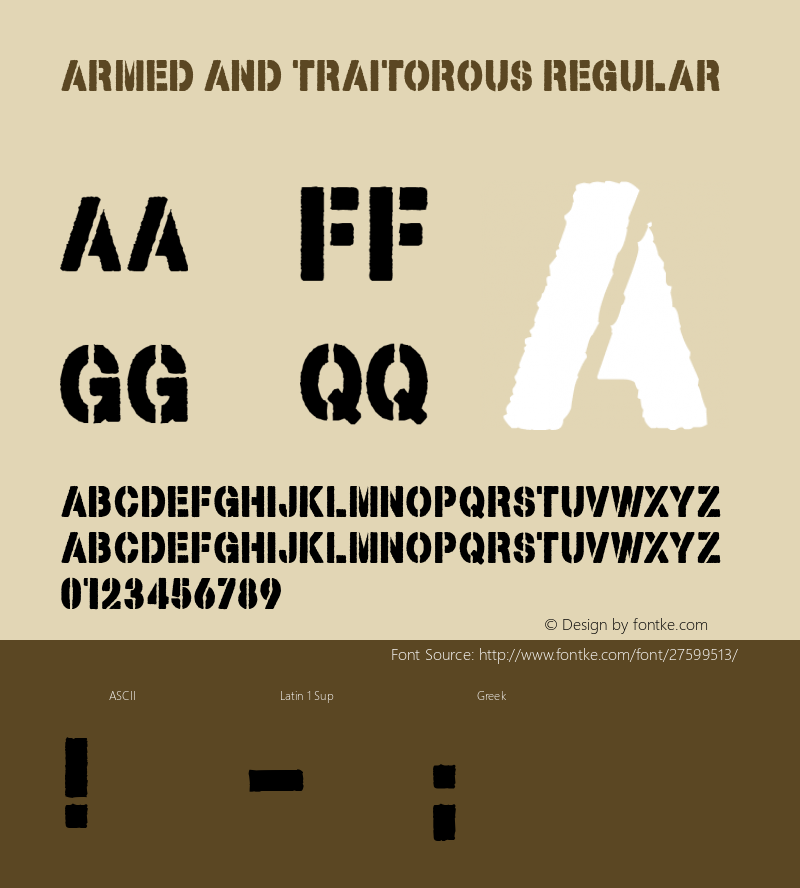 Armed and Traitorous Version 1.00;November 15, 2018;FontCreator 11.5.0.2427 64-bit图片样张