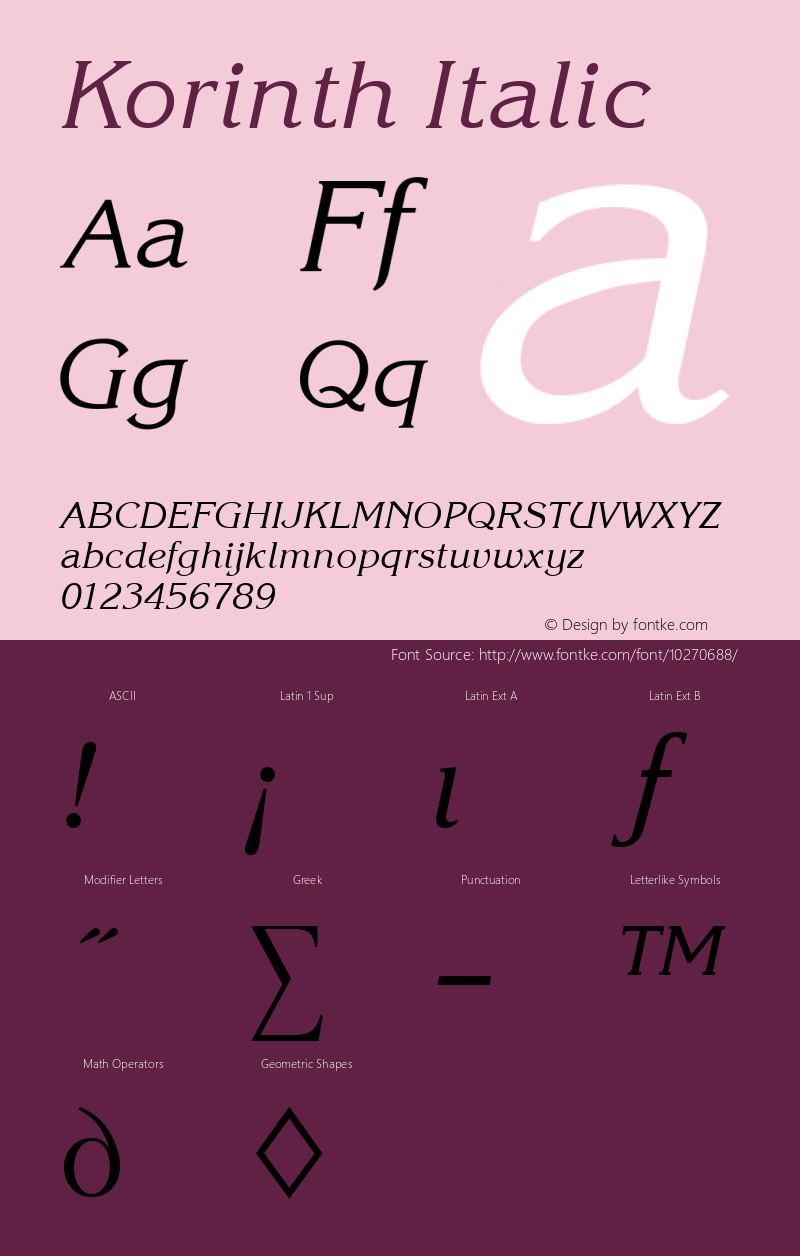 Korinth Italic Altsys Fontographer 3.5  4/10/93图片样张