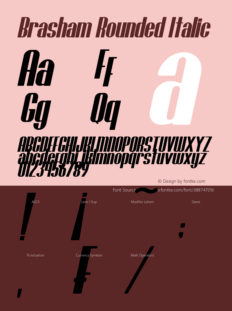 Brasham Rounded Italic Version 1.00;July 12, 2019;FontCreator 12.0.0.2535 64-bit图片样张