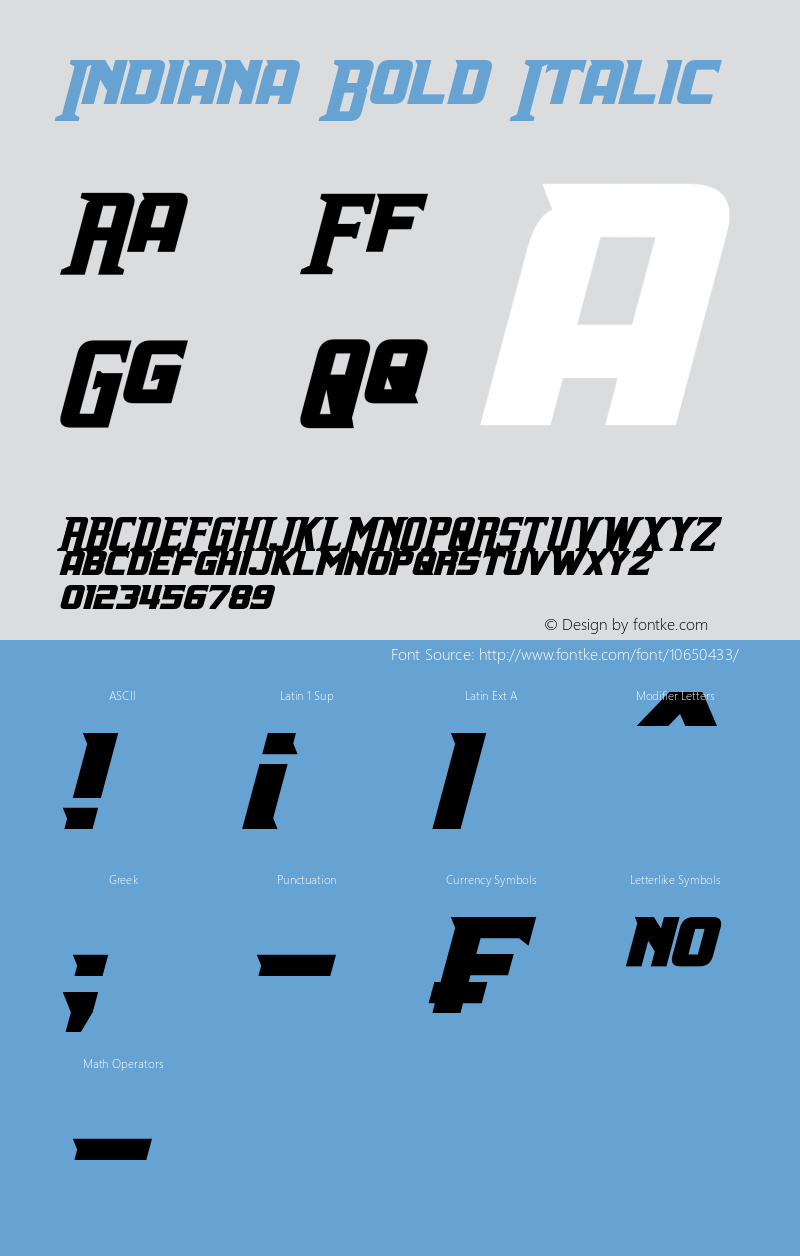 Indiana Bold Italic Version 1.10 February 12, 2015图片样张