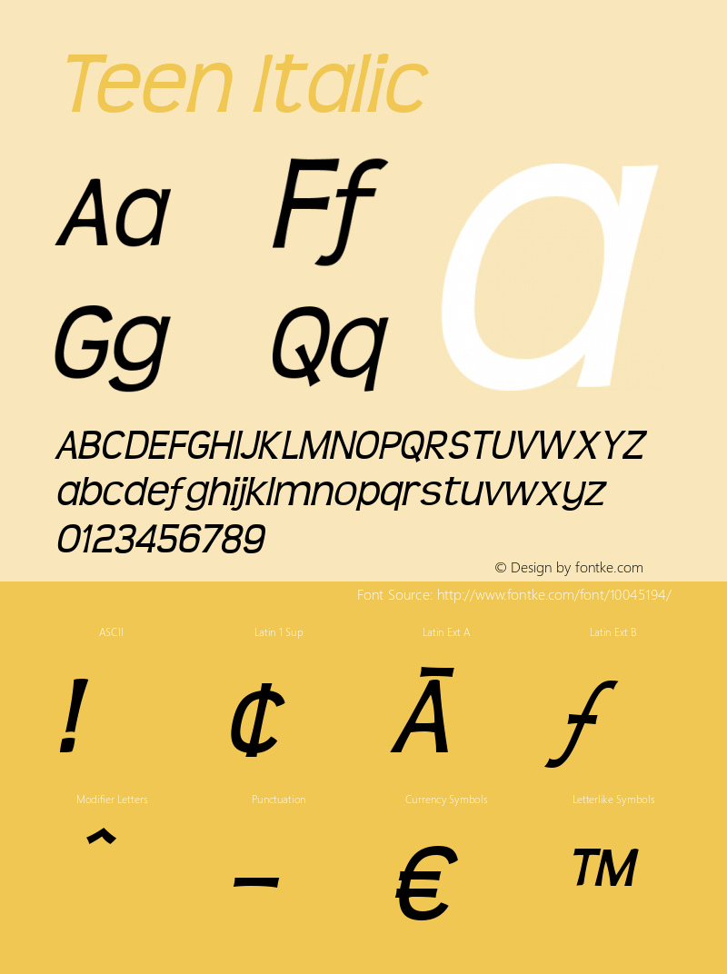 Teen Italic Version 1.0; 2000; initial release图片样张