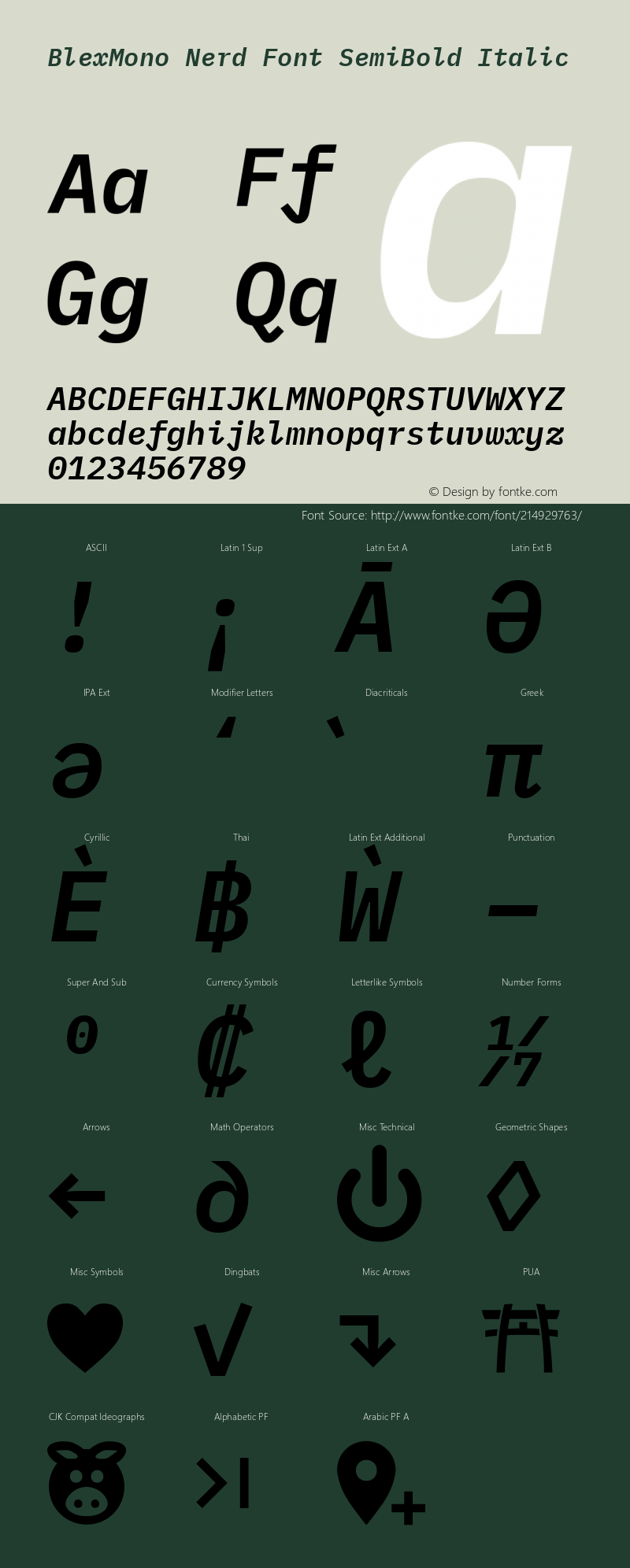 Blex Mono SemiBold Italic Nerd Font Complete Version 2.000;Nerd Fonts 2.1.0图片样张