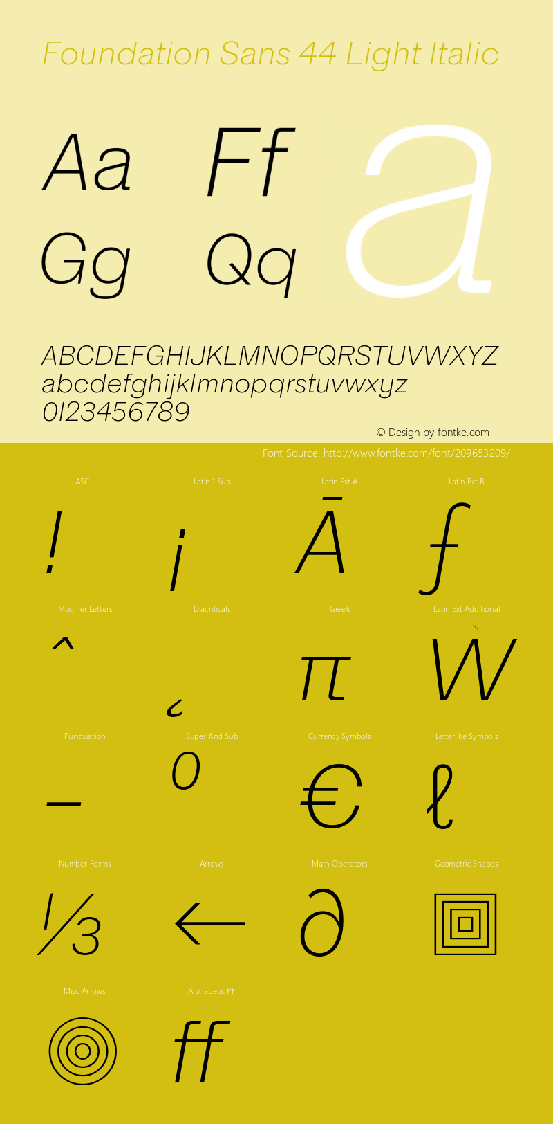 Foundation Sans 44 Light Italic Version 1.001图片样张