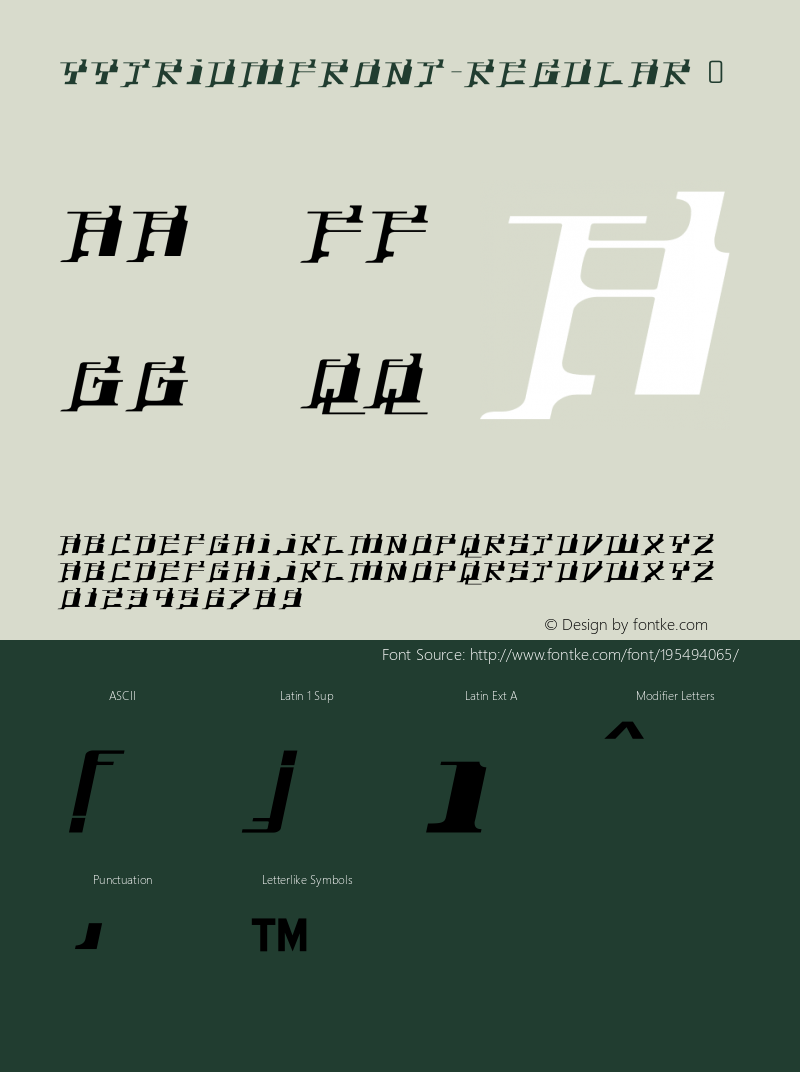 ☞YytriumFront-Regular Version 3.001;com.myfonts.typodermic.yytrium.front.wfkit2.3QUp图片样张