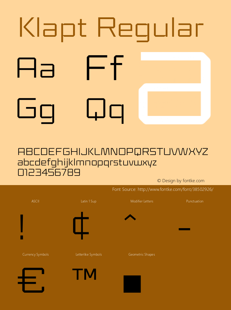 Klapt-Regular Version 1.000;hotconv 1.0.109;makeotfexe 2.5.65596图片样张