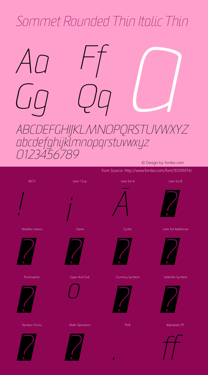 Sommet Rounded Thin Italic Thin Version 1.000 2006 initial release图片样张