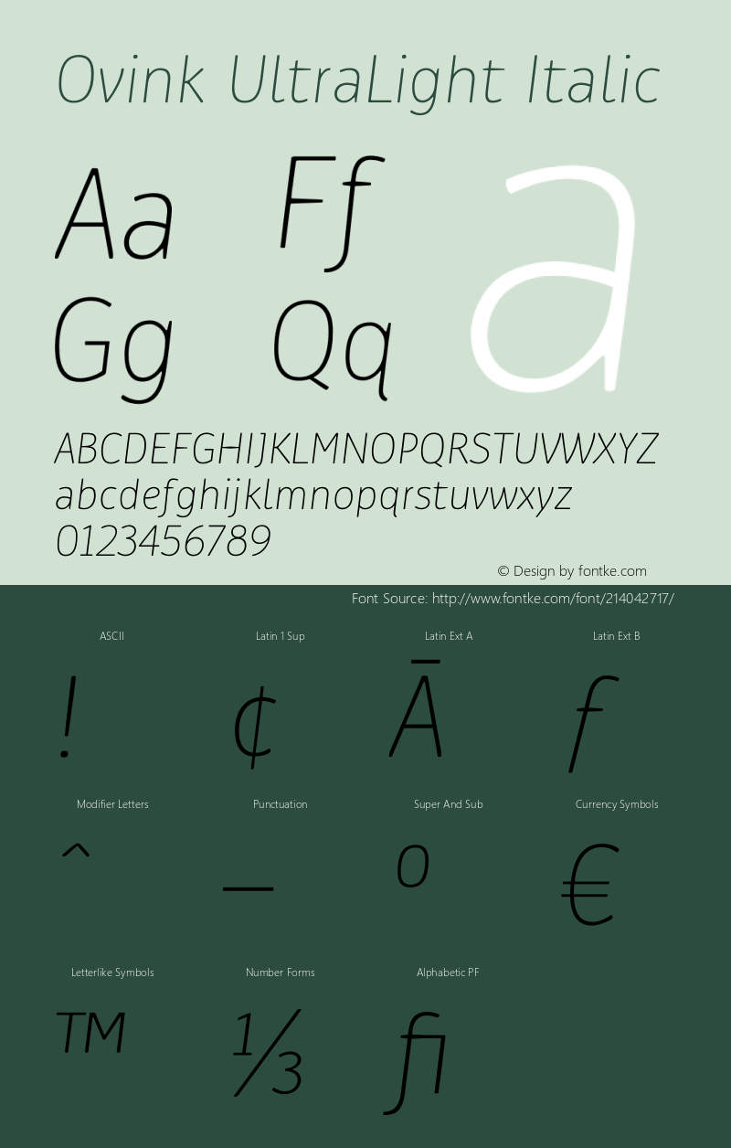 Ovink UltraLight Italic Version 1.00图片样张