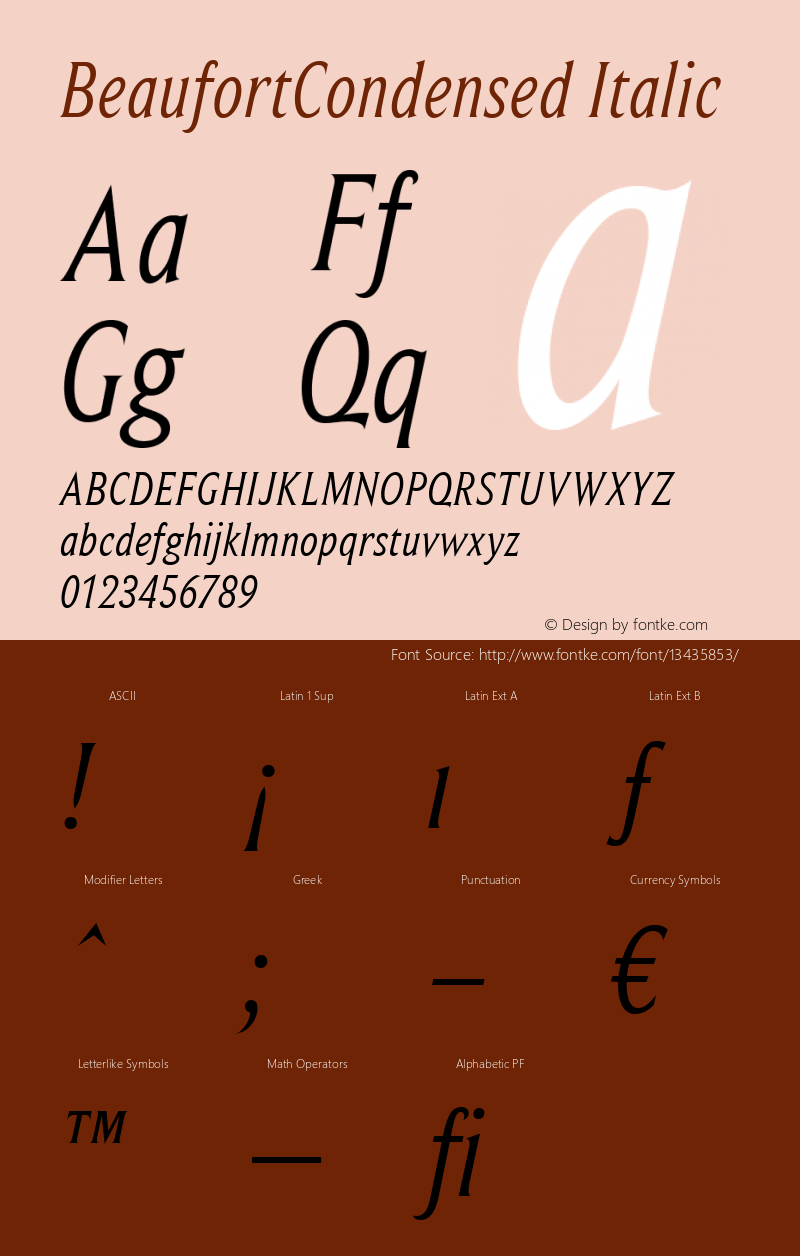 BeaufortCondensed Italic Version 001.000图片样张