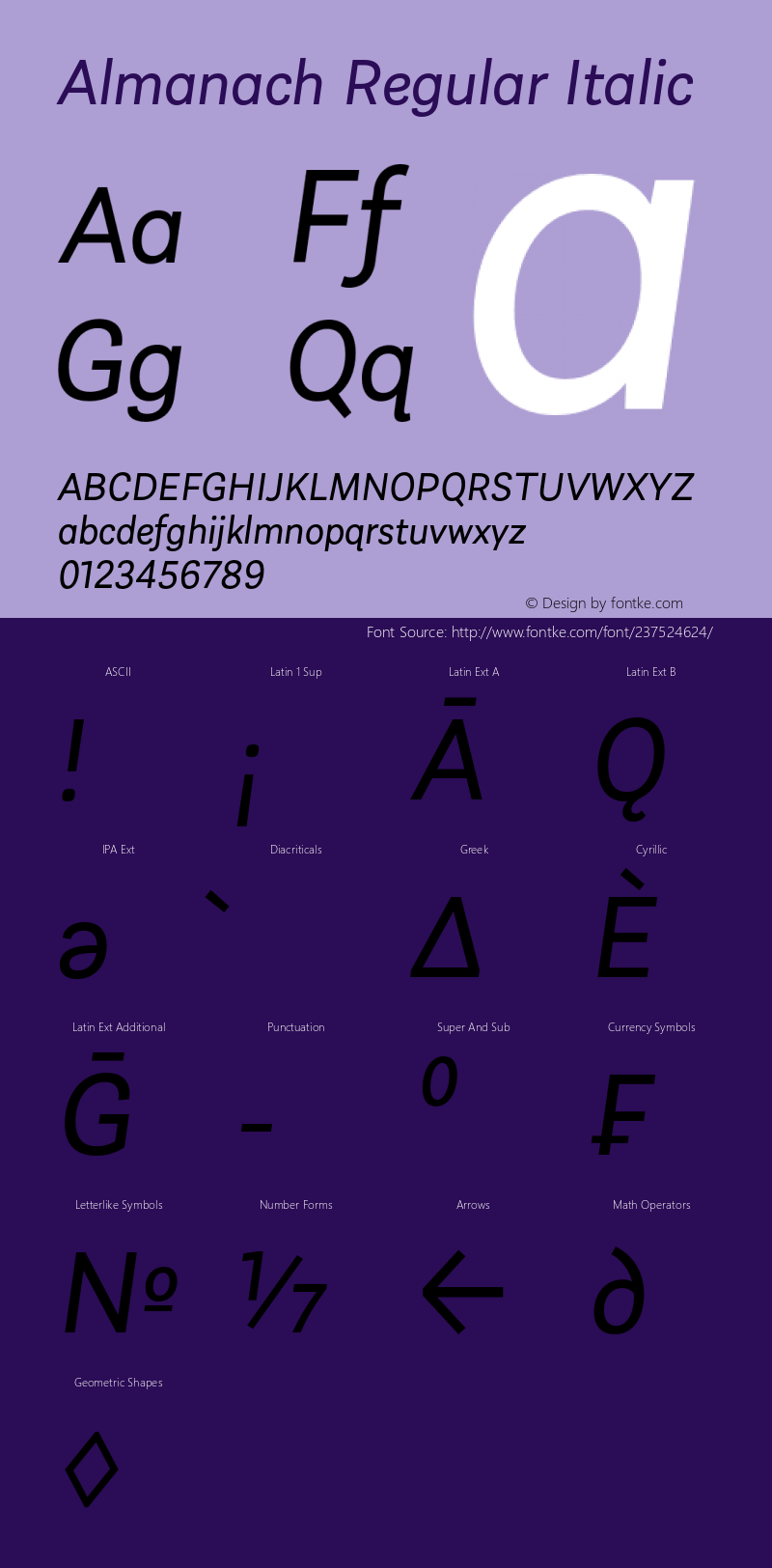 Almanach Regular Italic Version 1.002;hotconv 1.0.109;makeotfexe 2.5.65596图片样张