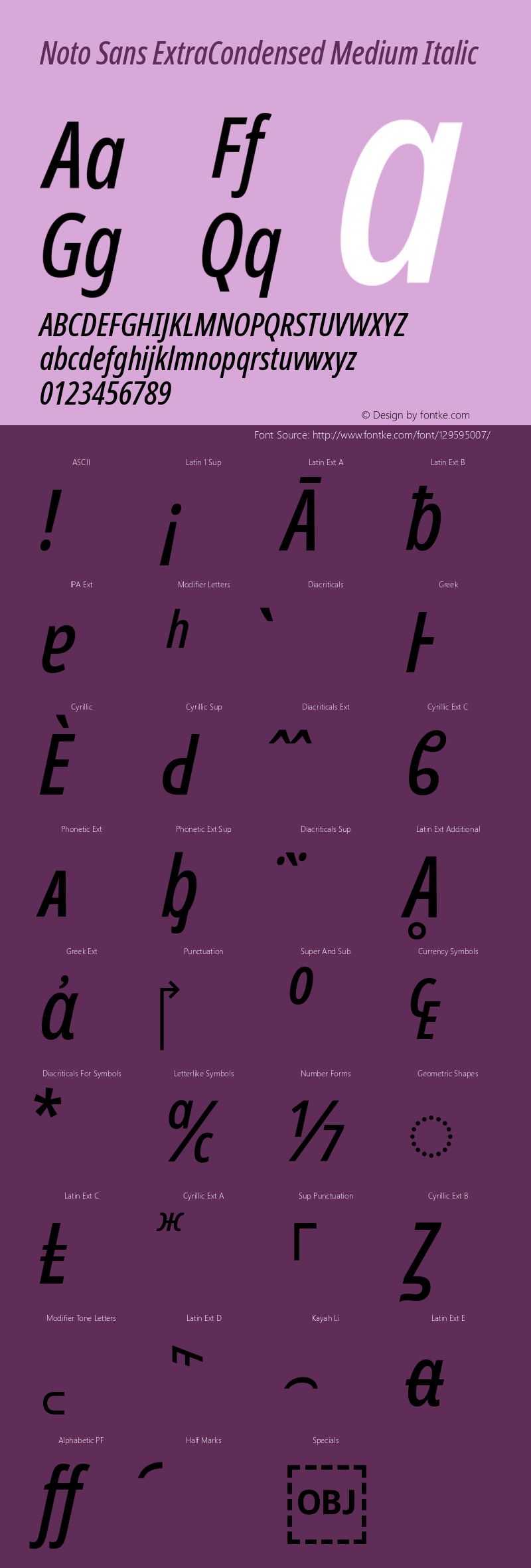 Noto Sans ExtraCondensed Medium Italic Version 2.004图片样张