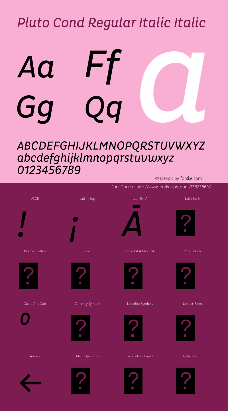 Pluto Cond Regular Italic Italic Version 1.000图片样张