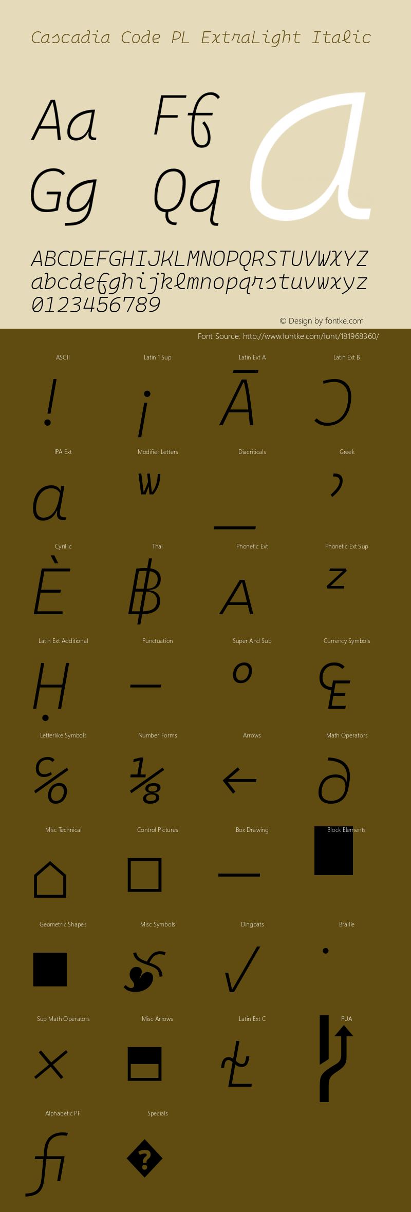 Cascadia Code PL ExtraLight Italic Version 2108.026图片样张