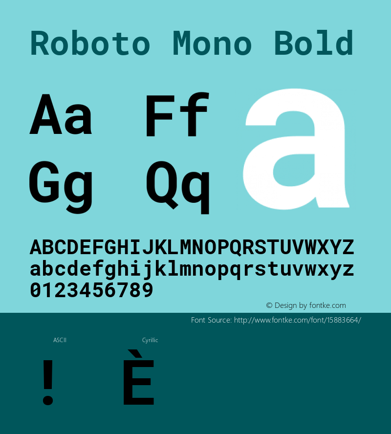 Roboto Mono Bold Version 2.000986; 2015; ttfautohint (v1.4.1)图片样张