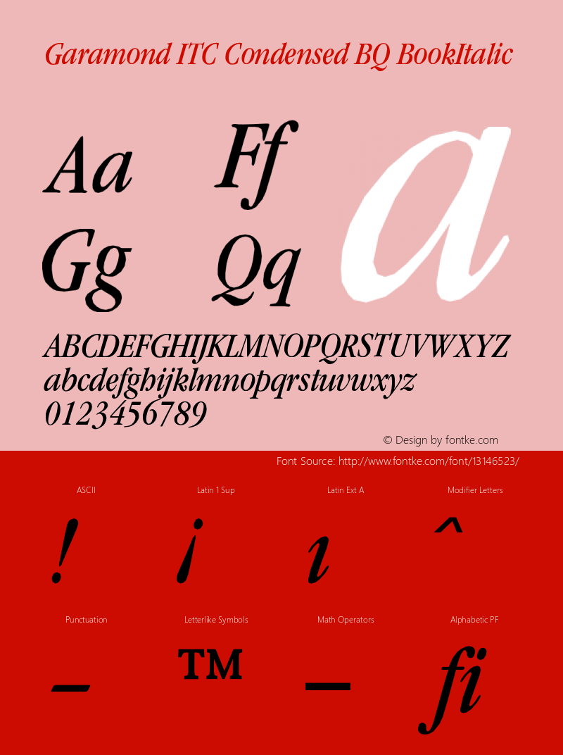 Garamond ITC Condensed BQ BookItalic Version 001.000图片样张