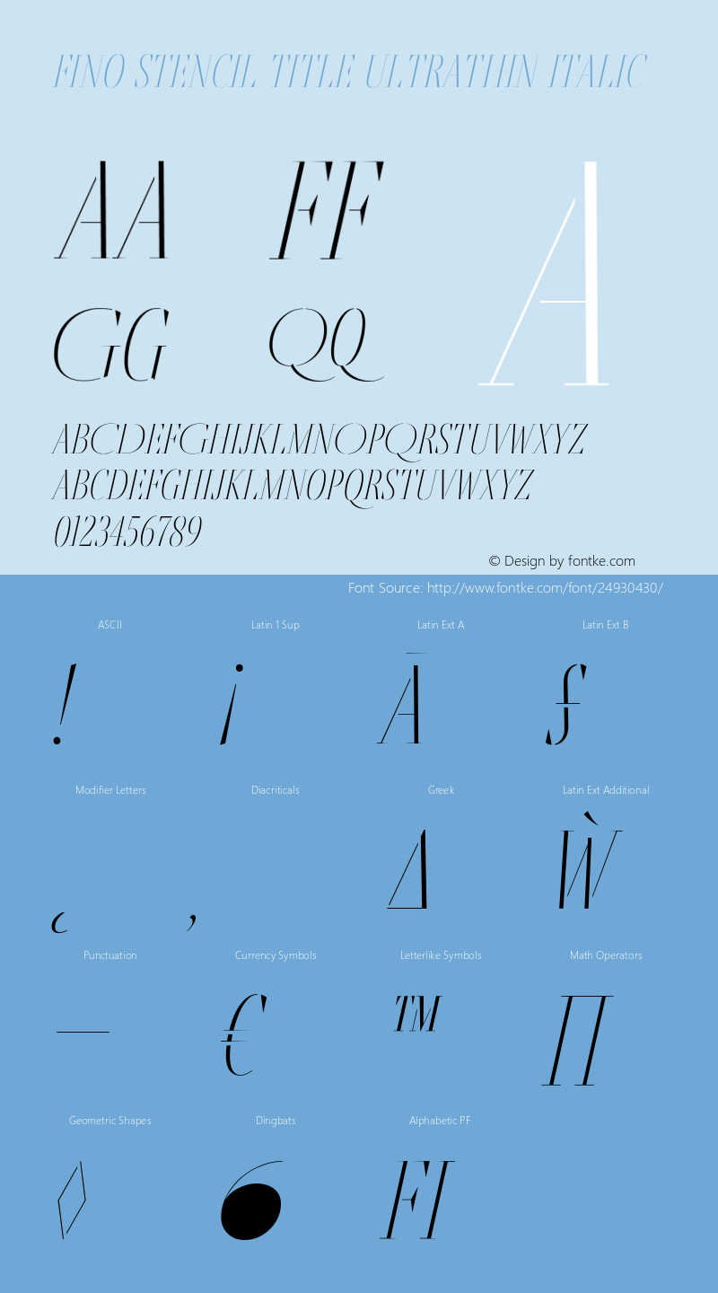 Fino Stencil Title UltraThin Italic Version 1.012;PS 001.012;hotconv 1.0.88;makeotf.lib2.5.64775图片样张